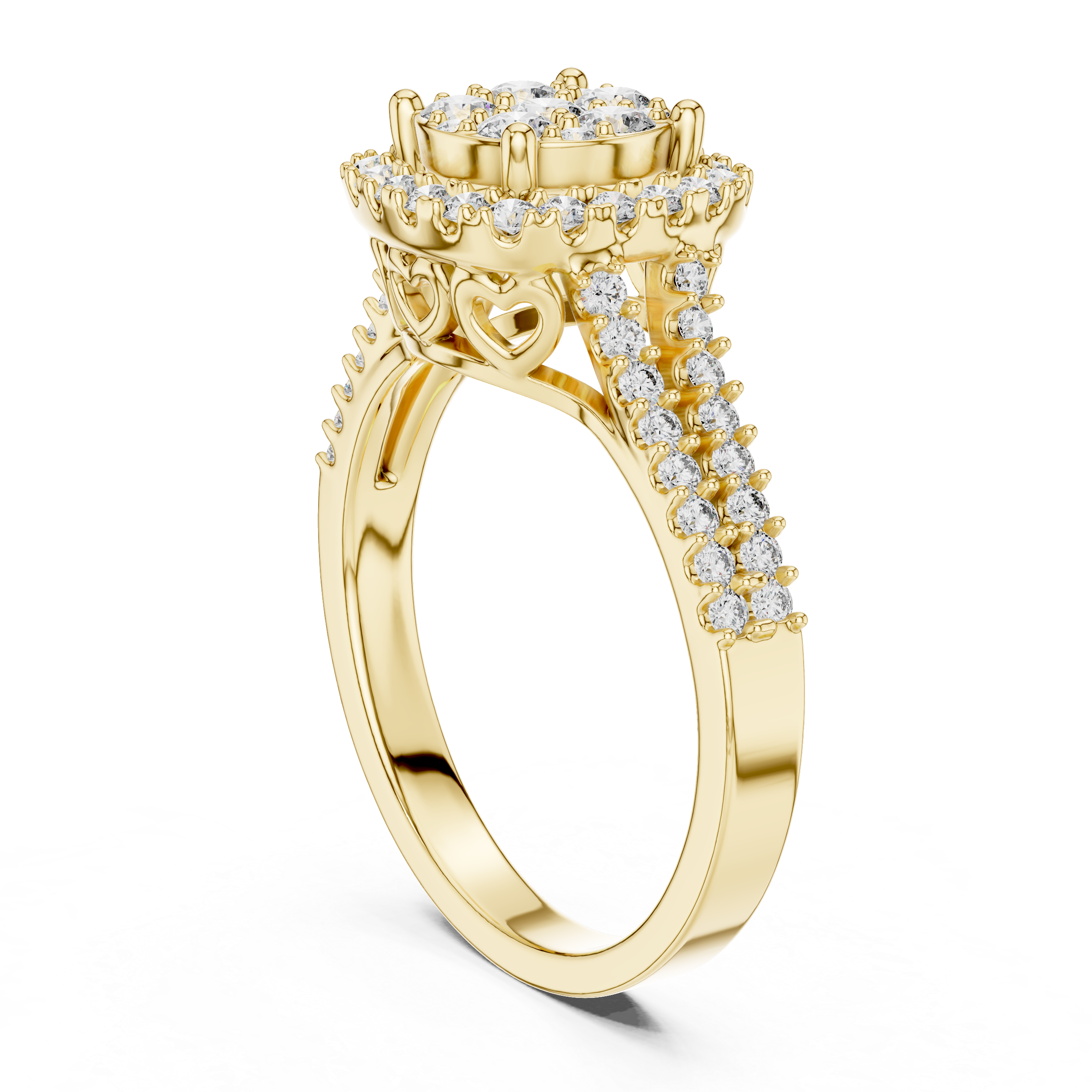 0.2 CT Lab Grown Diamond Heart Shape Crown Solitaire Pave Band Wedding Ring