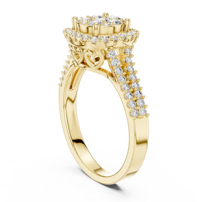 0.2 CT Lab Grown Diamond Heart Shape Crown Solitaire Pave Band Wedding Ring