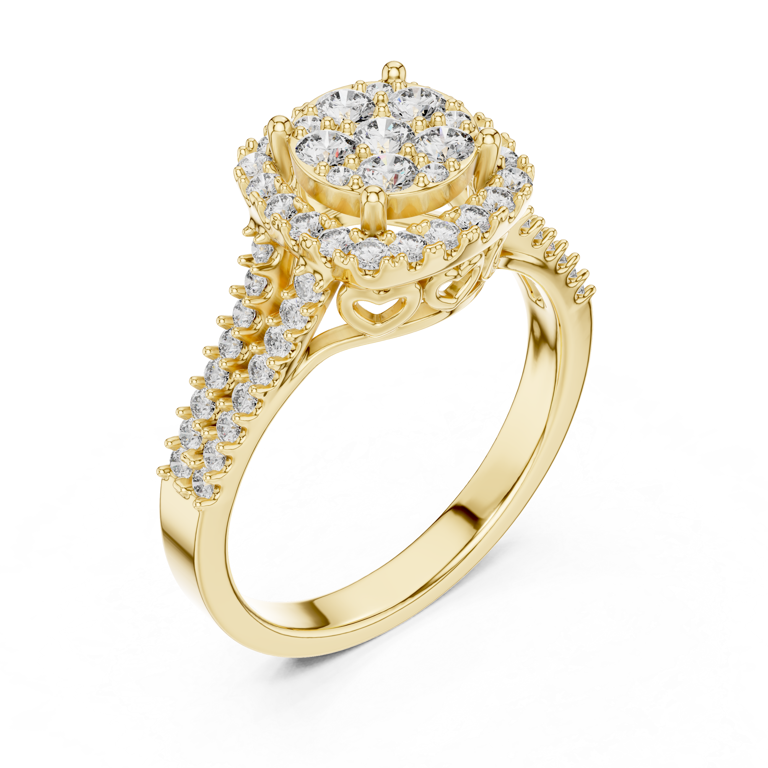 0.2 CT Lab Grown Diamond Heart Shape Crown Solitaire Pave Band Wedding Ring