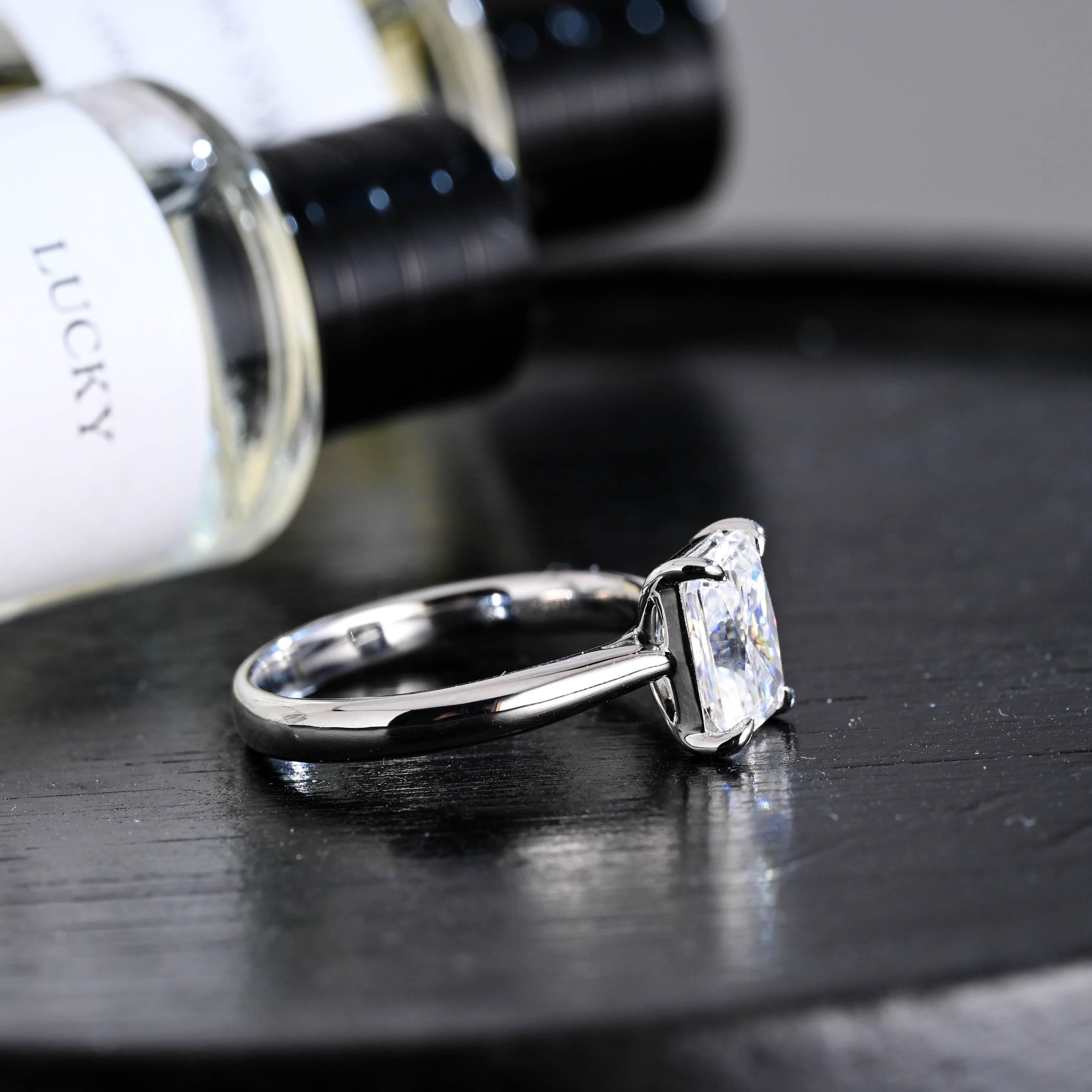 Solid Gold Solitaire Radiant Moissanite Engagement Ring, Anniversary Gift for Women