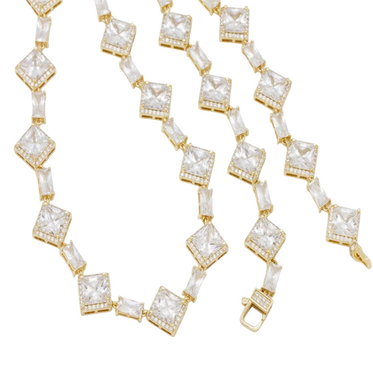Emerald & Princess Cut Moissanite VVS Diamond Tennis Chain