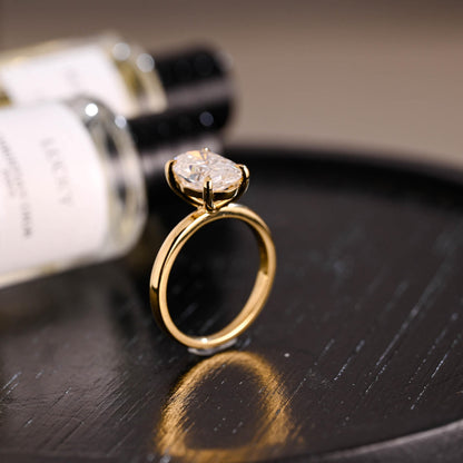 Solid Gold Oval Moissanite Engagement Ring, Solitaire Proposal Ring, Anniversary Gift for Women