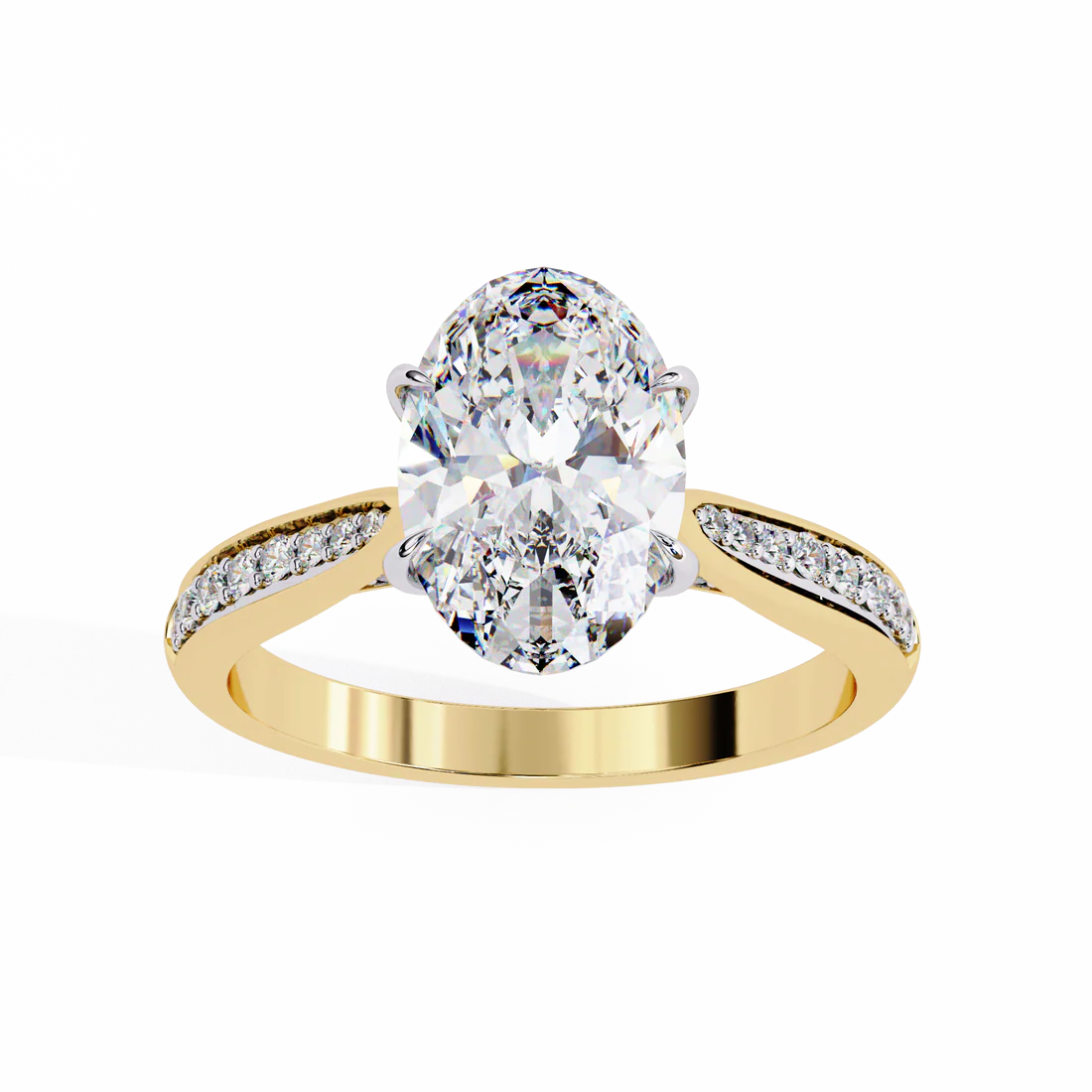 Exquisite 2 CT Oval Lab-Grown Diamond 4-Prong Pave-Set Solitaire Diamond Ring