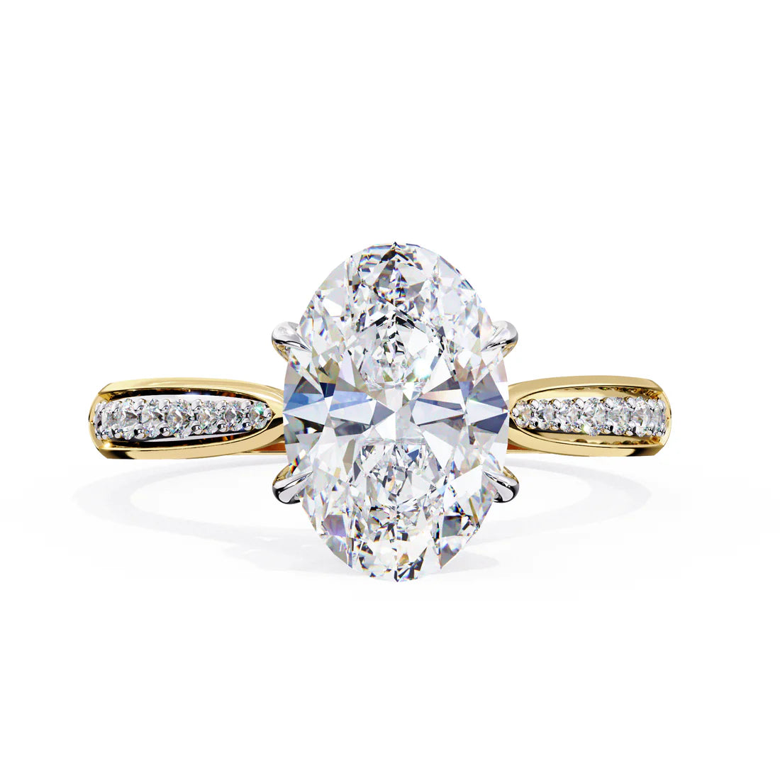 Exquisite 2 CT Oval Lab-Grown Diamond 4-Prong Pave-Set Solitaire Diamond Ring