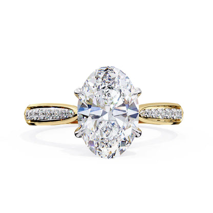 Exquisite 2 CT Oval Lab-Grown Diamond 4-Prong Pave-Set Solitaire Diamond Ring