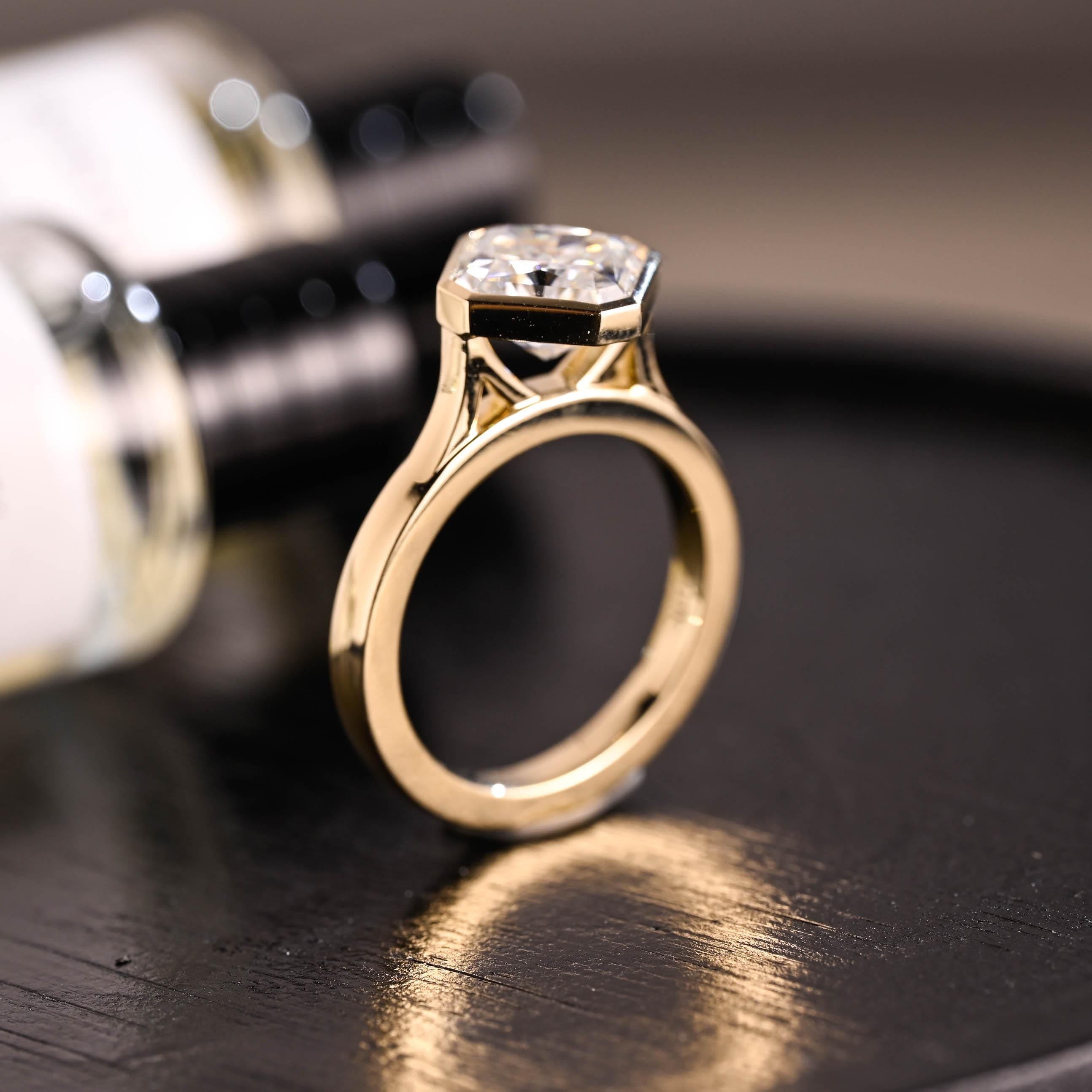 Solid Gold Cathedral Setting Solitaire Radiant Cut Moissanite Engagement Ring