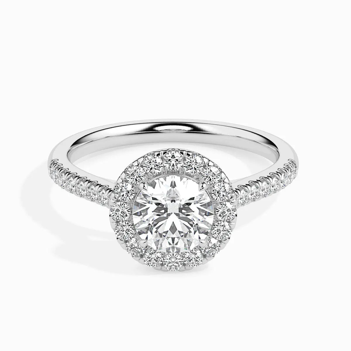 1.0 ct Round Halo D- VVS Lab Grown Diamond Pave Engagement Ring
