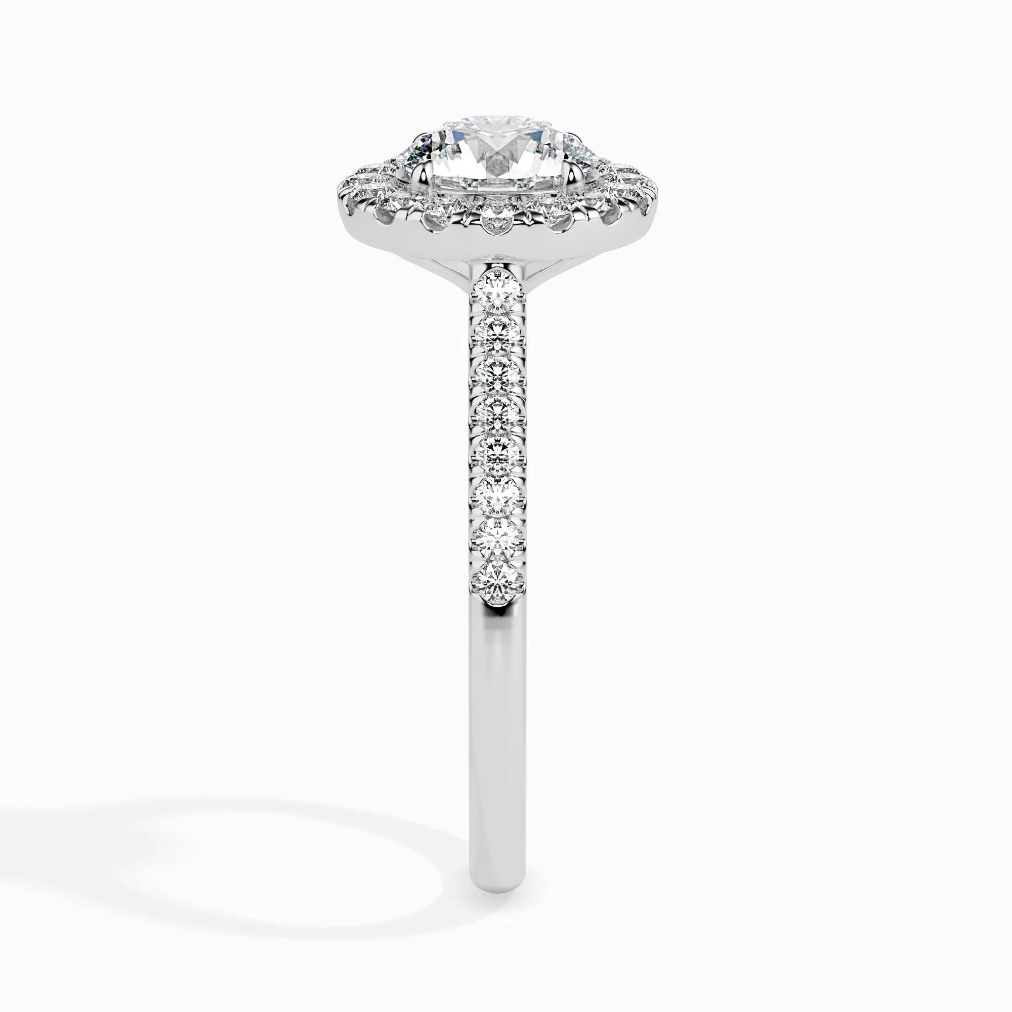 1.0 ct Round Halo D- VVS Lab Grown Diamond Pave Engagement Ring