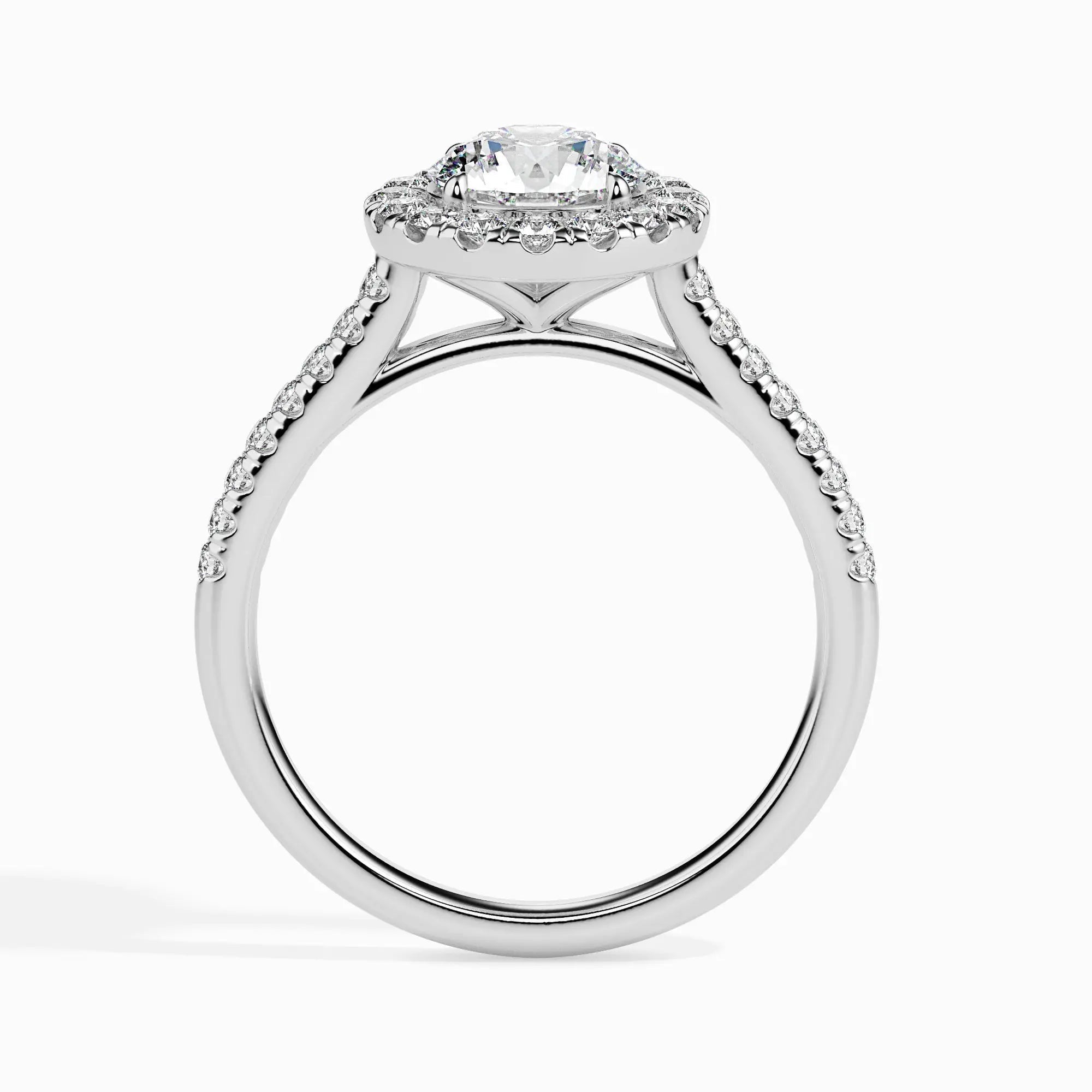1.0 ct Round Halo D- VVS Lab Grown Diamond Pave Engagement Ring