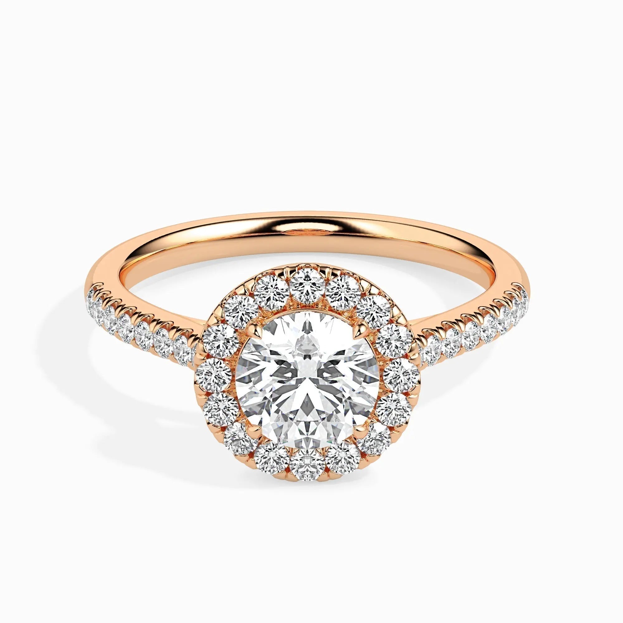 1.0 ct Round Halo D- VVS Lab Grown Diamond Pave Engagement Ring