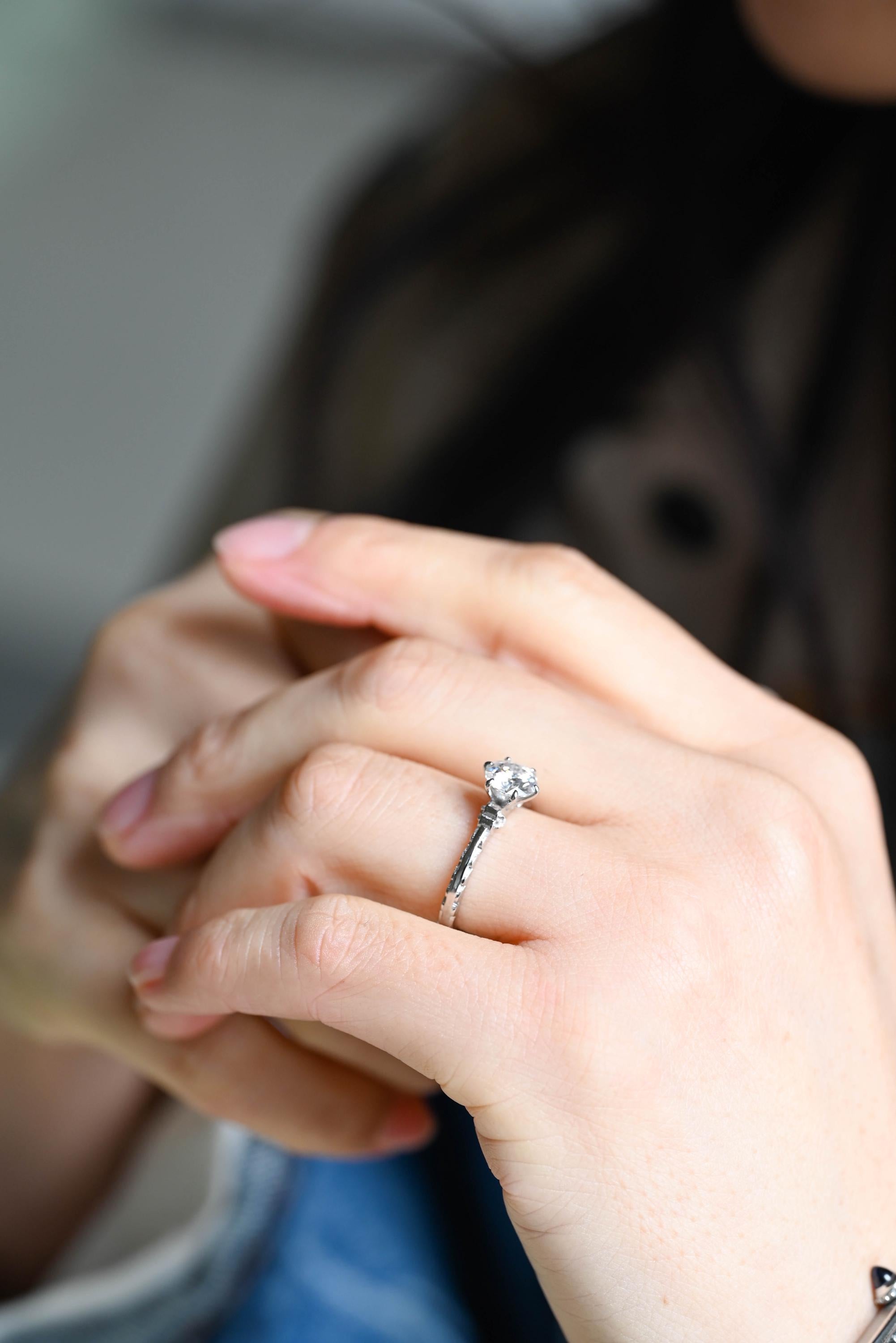 Solid Gold Round Cut Moissanite Engagement Ring, Anniversary Gift Birthday Gift for Women Wife