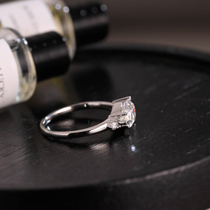 Horizontal Set Main Stone Solid Gold Pear Cut Moissanite Engagement Ring, Wedding Ring