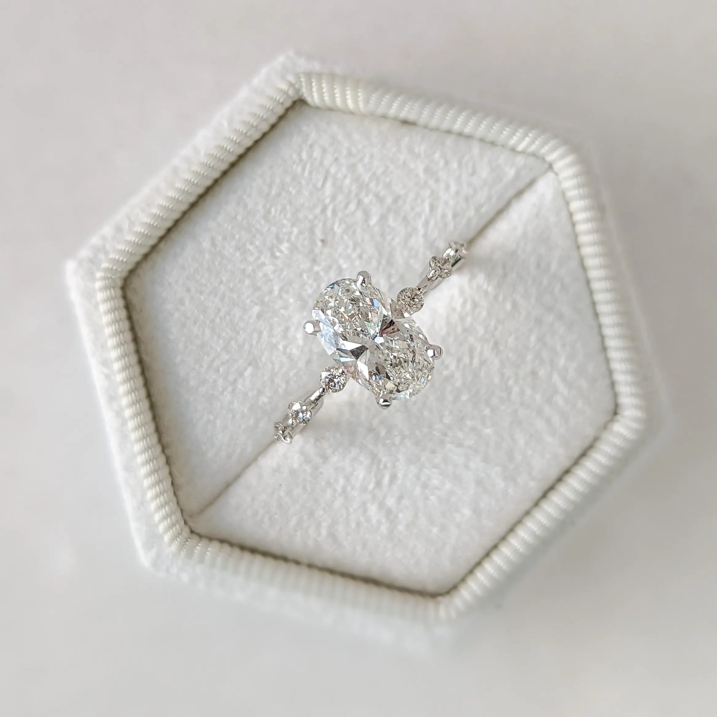 2.0 ct Oval D- VVS Lab Grown Diamond Petite Pave Engagement Ring