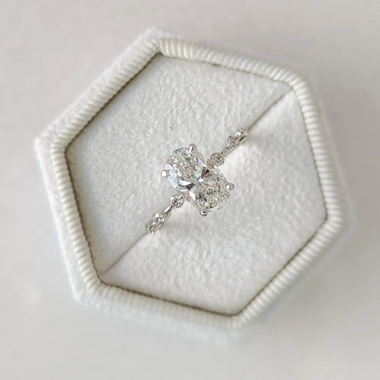 2.0 ct Oval D- VVS Lab Grown Diamond Petite Pave Engagement Ring