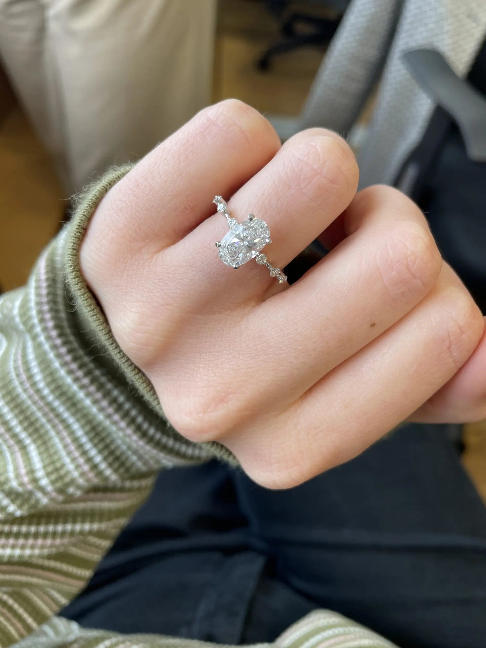 2.0 ct Oval D- VVS Lab Grown Diamond Petite Pave Engagement Ring