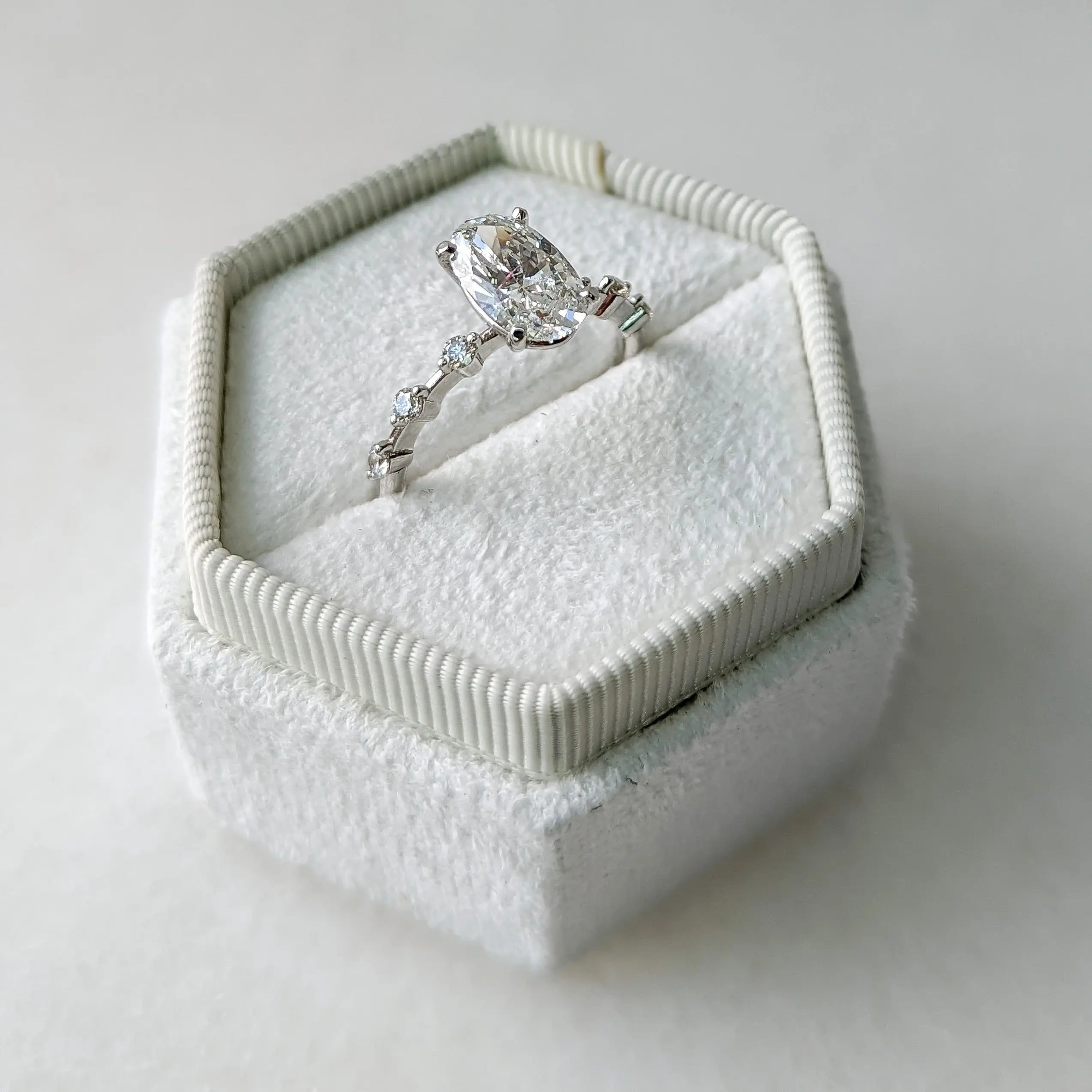 2.0 ct Oval D- VVS Lab Grown Diamond Petite Pave Engagement Ring