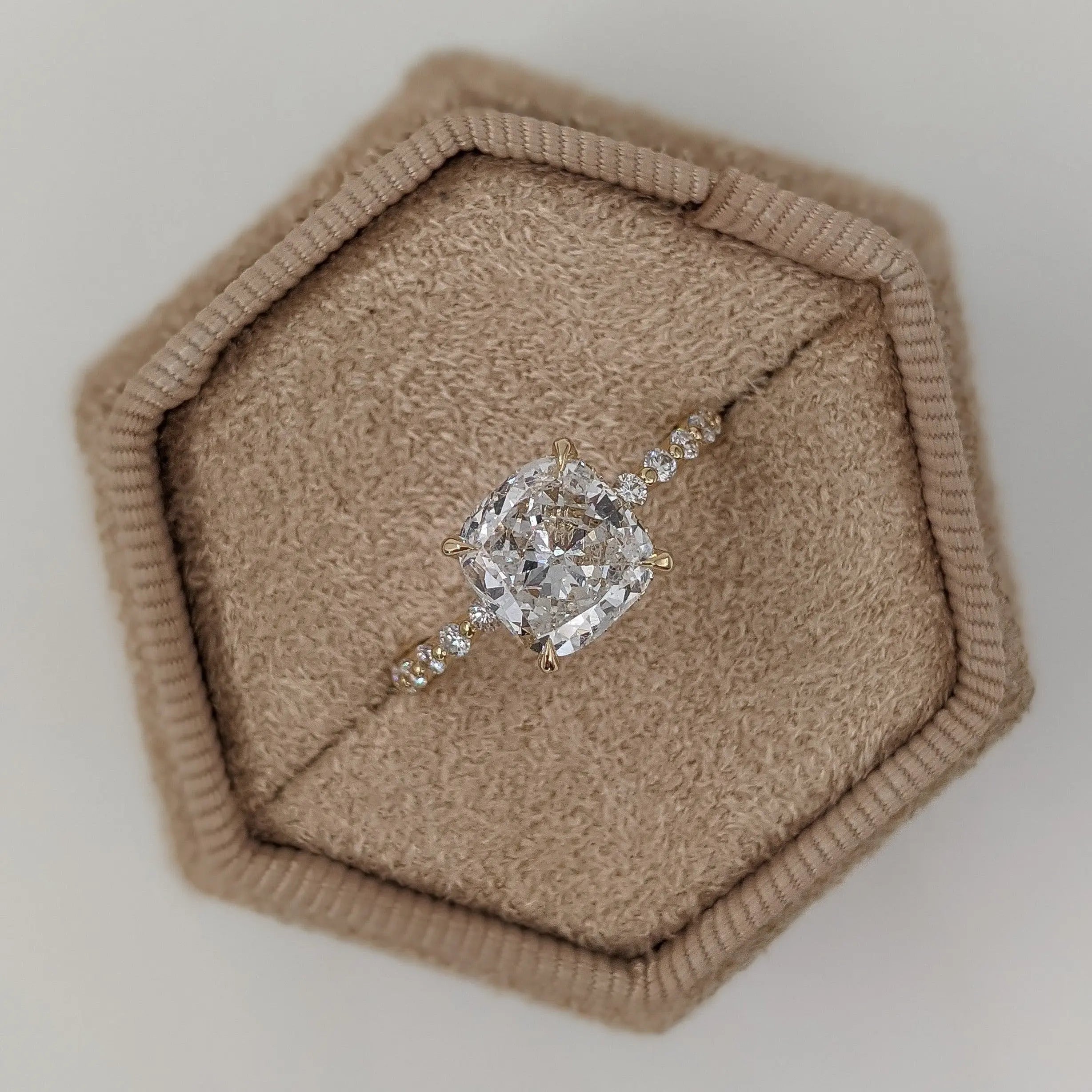 2.0 ct Cushion D- VVS Lab Grown Diamond Hidden Halo Engagement Ring