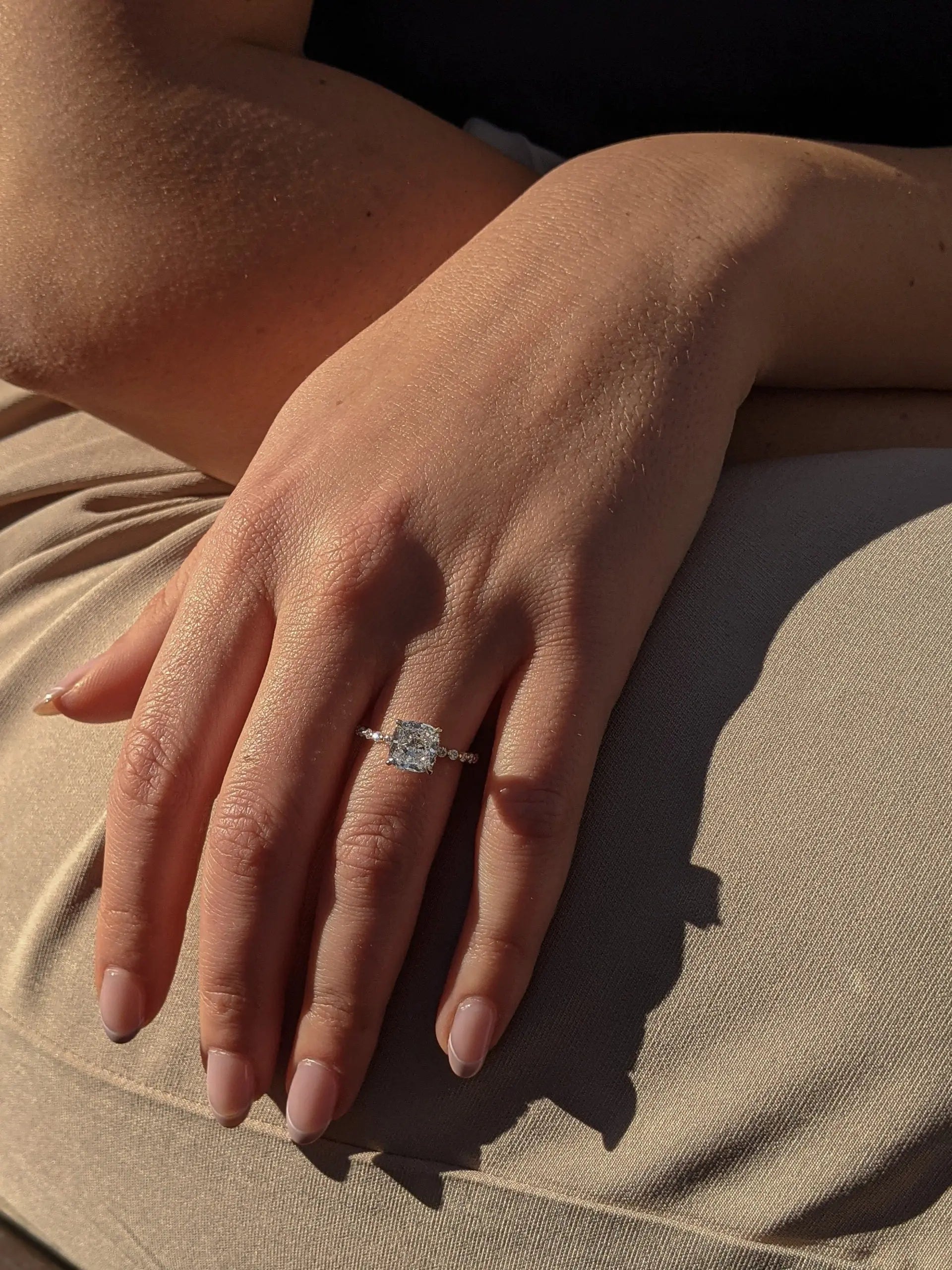 2.0 ct Cushion D- VVS Lab Grown Diamond Hidden Halo Engagement Ring