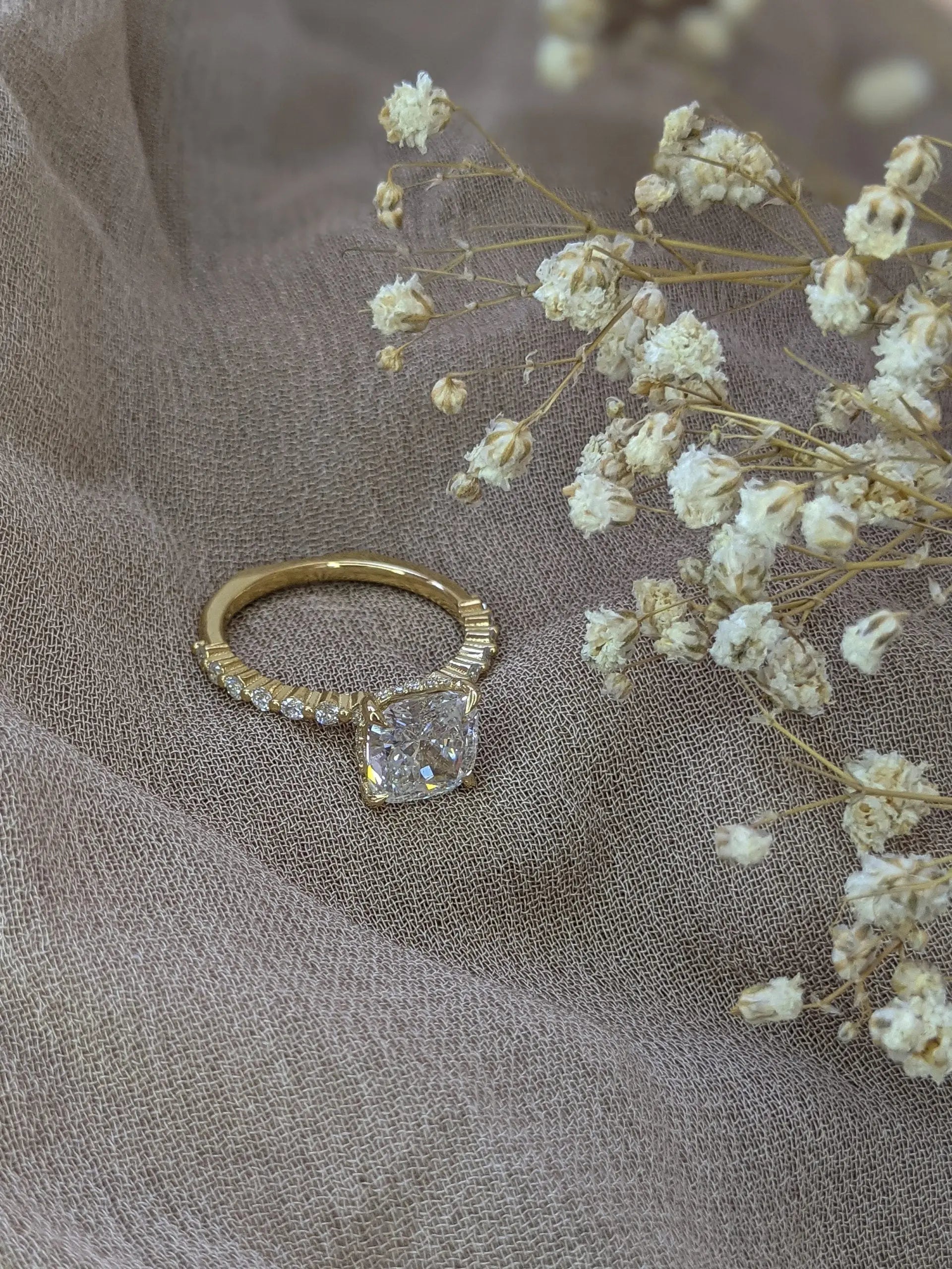 2.0 ct Cushion D- VVS Lab Grown Diamond Hidden Halo Engagement Ring