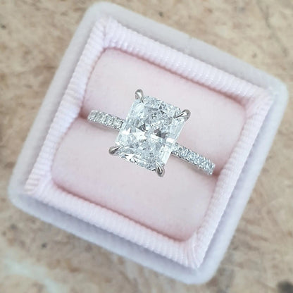 2.0 ct Radiant D-VVS Lab Grown Diamond Hidden Halo Engagement Ring