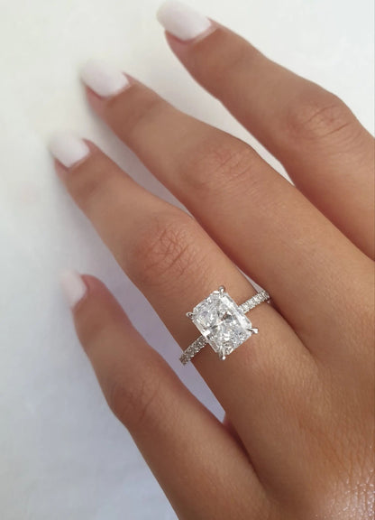 2.0 ct Radiant D-VVS Lab Grown Diamond Hidden Halo Engagement Ring