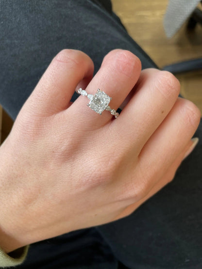 2.0 ct Cushion D- VVS Lab Grown Diamond Pave Engagement Ring