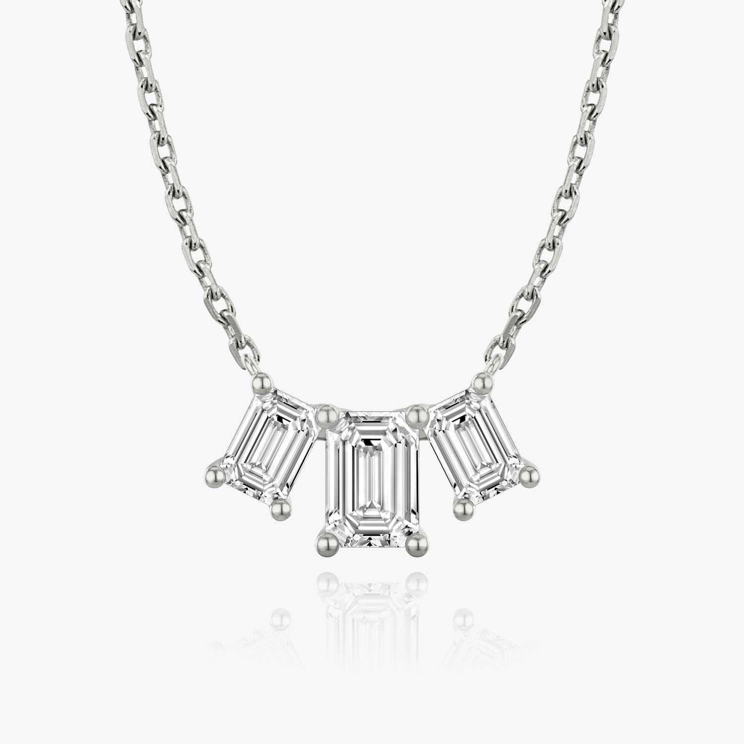 Emerald Cut D-VVS Lab Grown Diamond Triple Stone Dainty Necklace