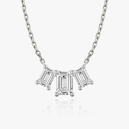 Emerald Cut D-VVS Lab Grown Diamond Triple Stone Dainty Necklace