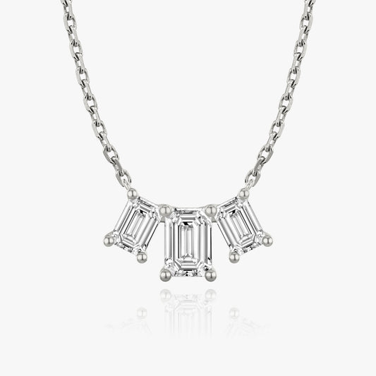 Emerald Cut D-VVS Lab Grown Diamond Triple Stone Dainty Necklace