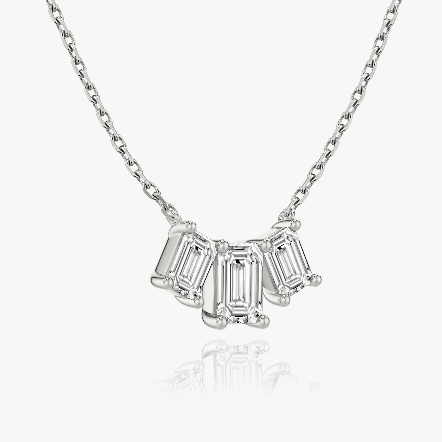 Emerald Cut D-VVS Lab Grown Diamond Triple Stone Dainty Necklace