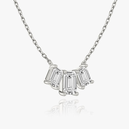 Emerald Cut D-VVS Lab Grown Diamond Triple Stone Dainty Necklace