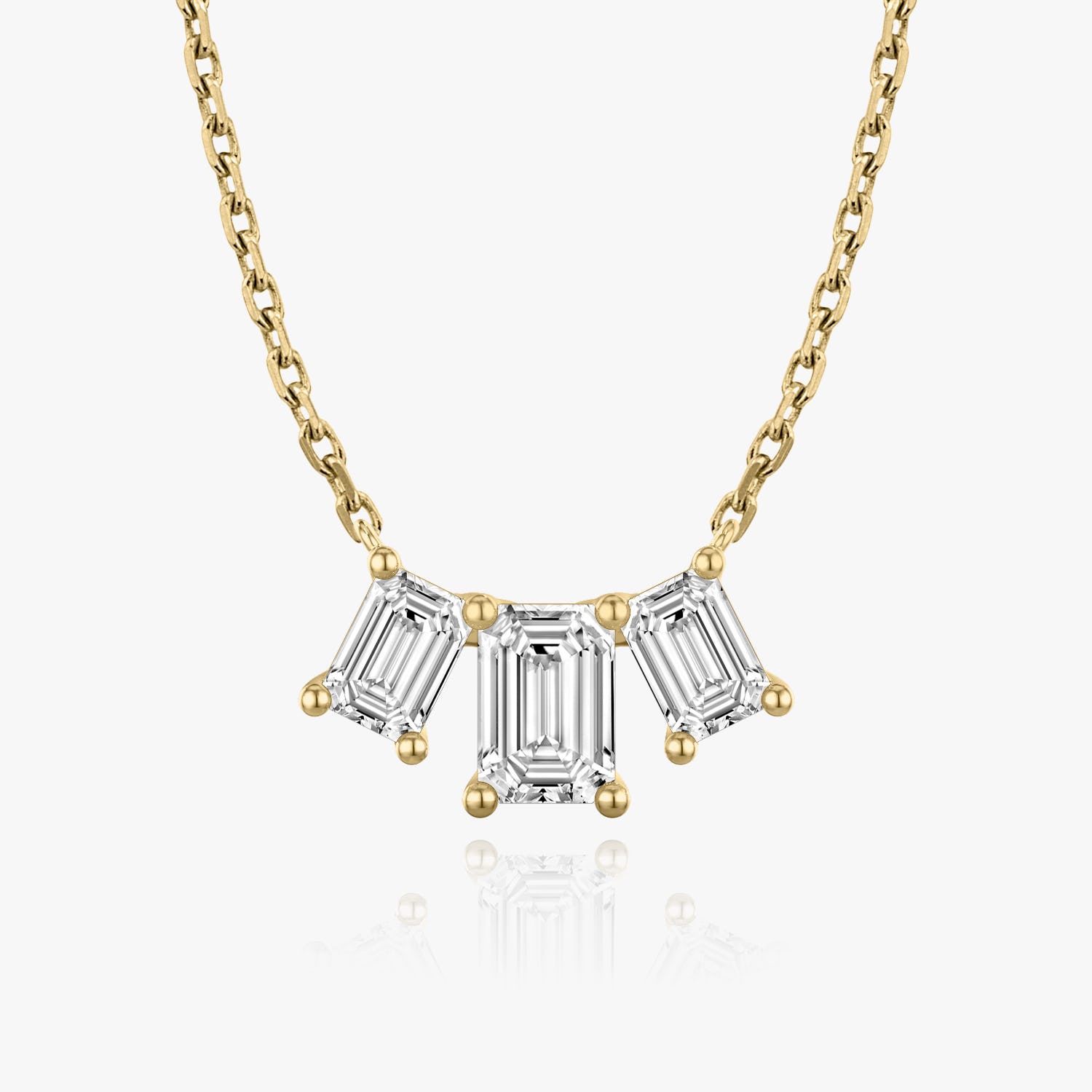 Emerald Cut D-VVS Lab Grown Diamond Triple Stone Dainty Necklace