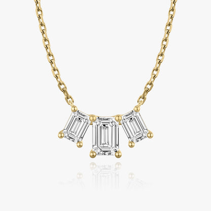 Emerald Cut D-VVS Lab Grown Diamond Triple Stone Dainty Necklace