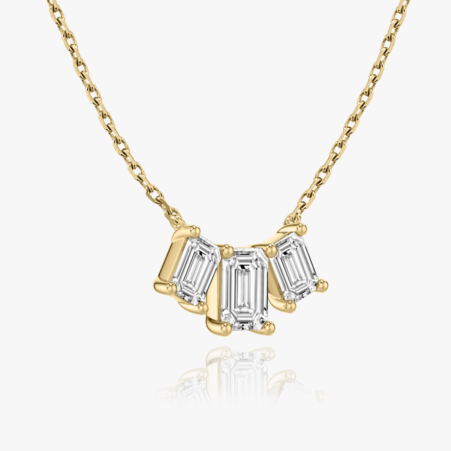 Emerald Cut D-VVS Lab Grown Diamond Triple Stone Dainty Necklace