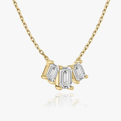 Emerald Cut D-VVS Lab Grown Diamond Triple Stone Dainty Necklace
