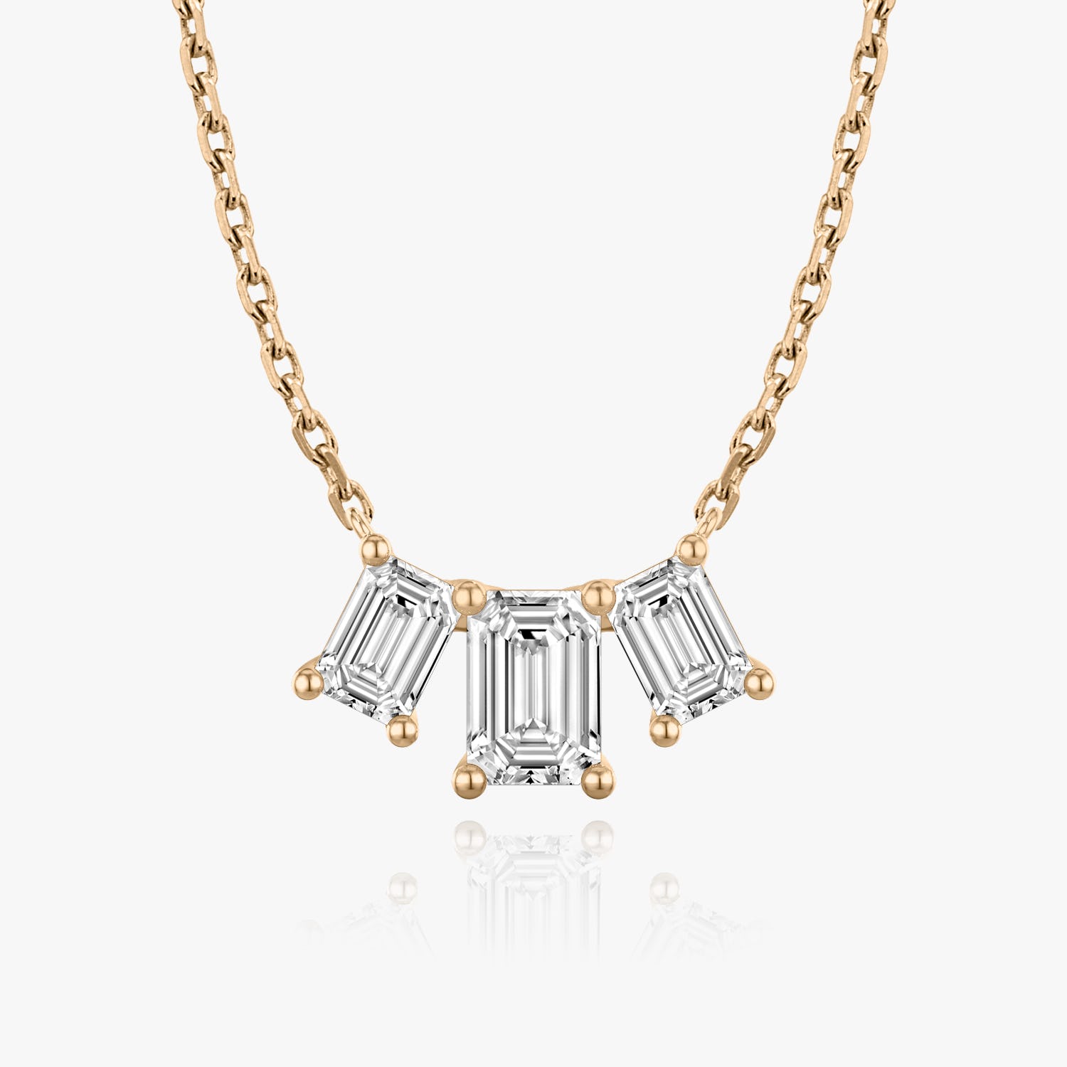 Emerald Cut D-VVS Lab Grown Diamond Triple Stone Dainty Necklace