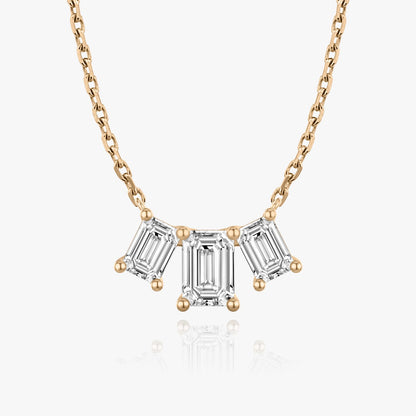 Emerald Cut D-VVS Lab Grown Diamond Triple Stone Dainty Necklace