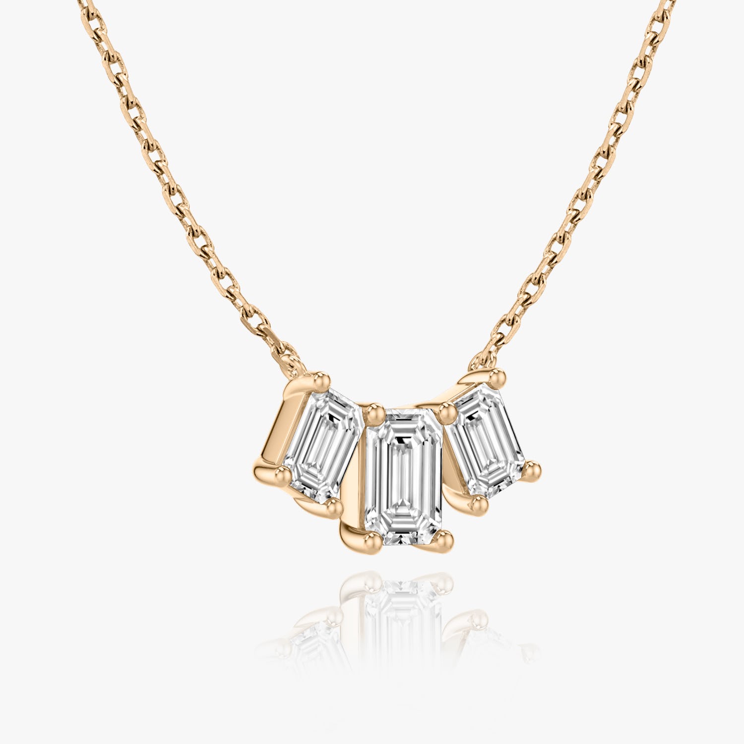 Emerald Cut D-VVS Lab Grown Diamond Triple Stone Dainty Necklace