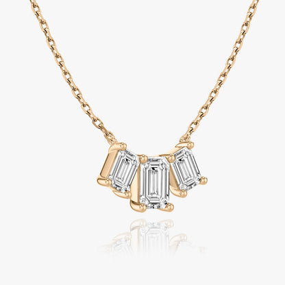 Emerald Cut D-VVS Lab Grown Diamond Triple Stone Dainty Necklace