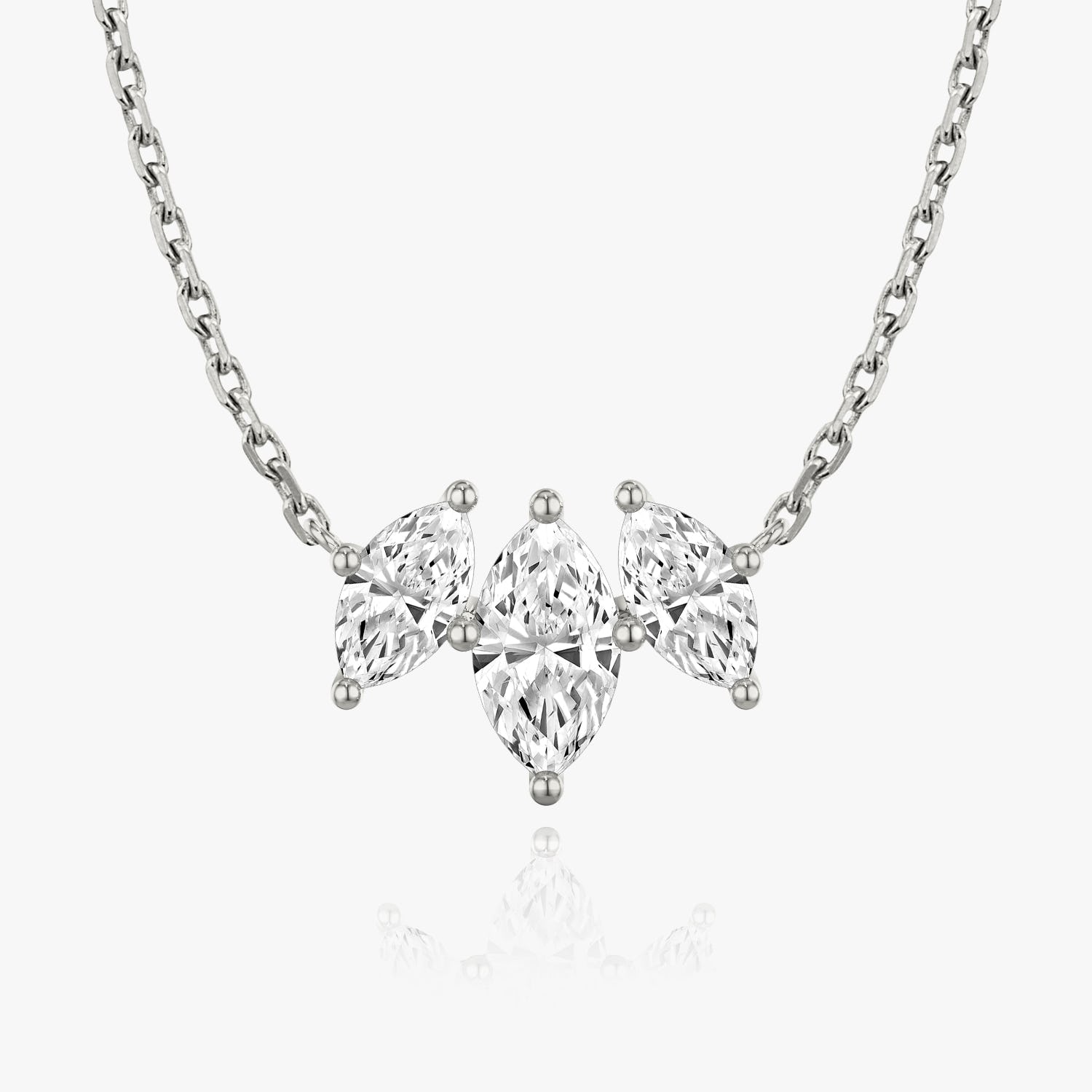 Marquise Cut  D-VVS Lab Grown Diamond Triple Stone Dainty Pendant Necklace