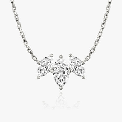Marquise Cut  D-VVS Lab Grown Diamond Triple Stone Dainty Pendant Necklace