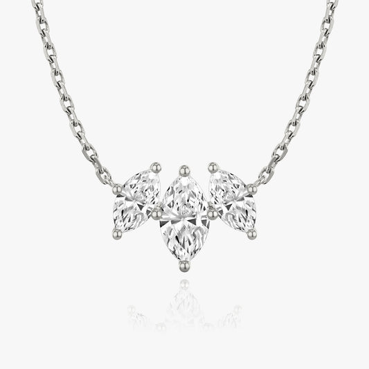 Marquise Cut  D-VVS Lab Grown Diamond Triple Stone Dainty Pendant Necklace