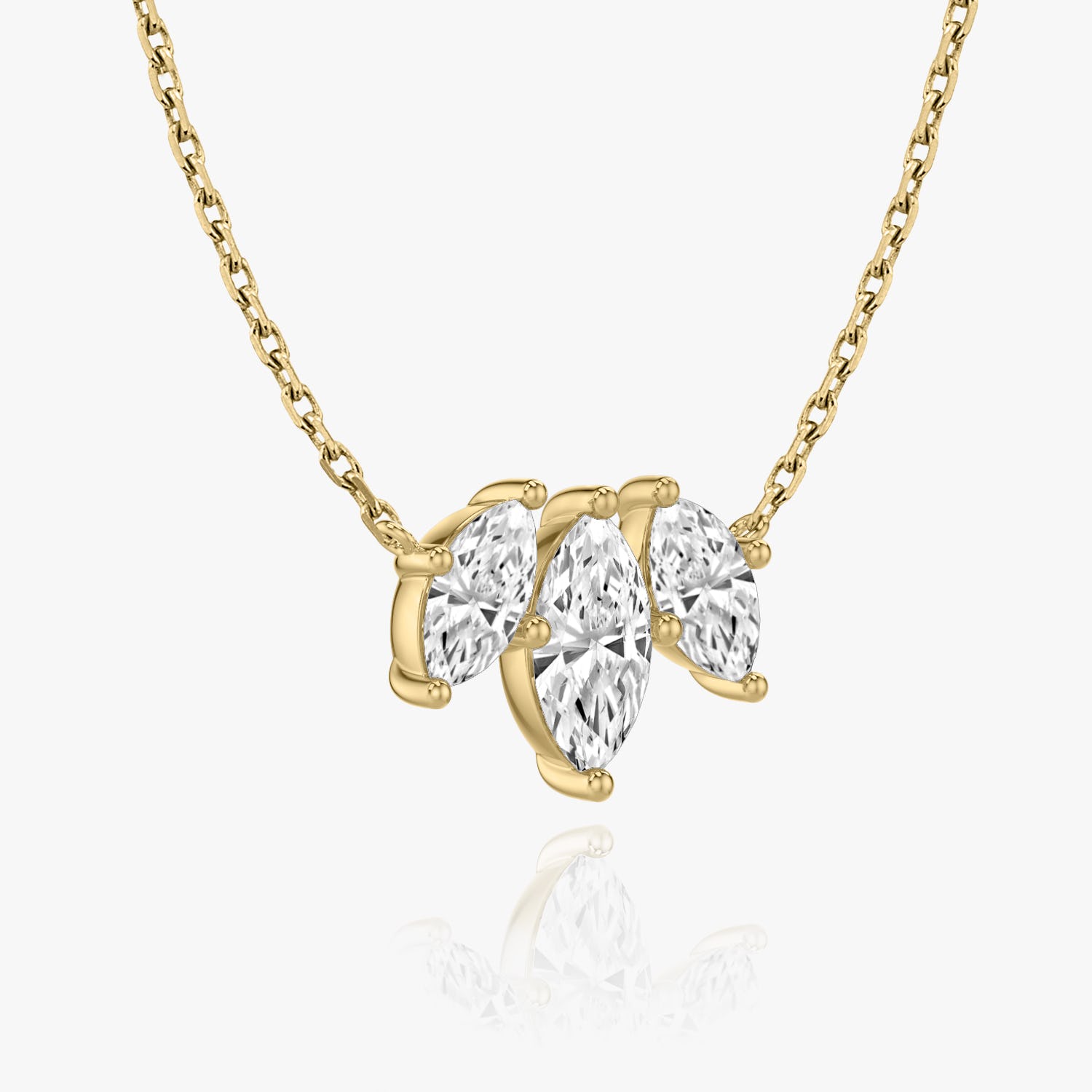 Marquise Cut  D-VVS Lab Grown Diamond Triple Stone Dainty Pendant Necklace