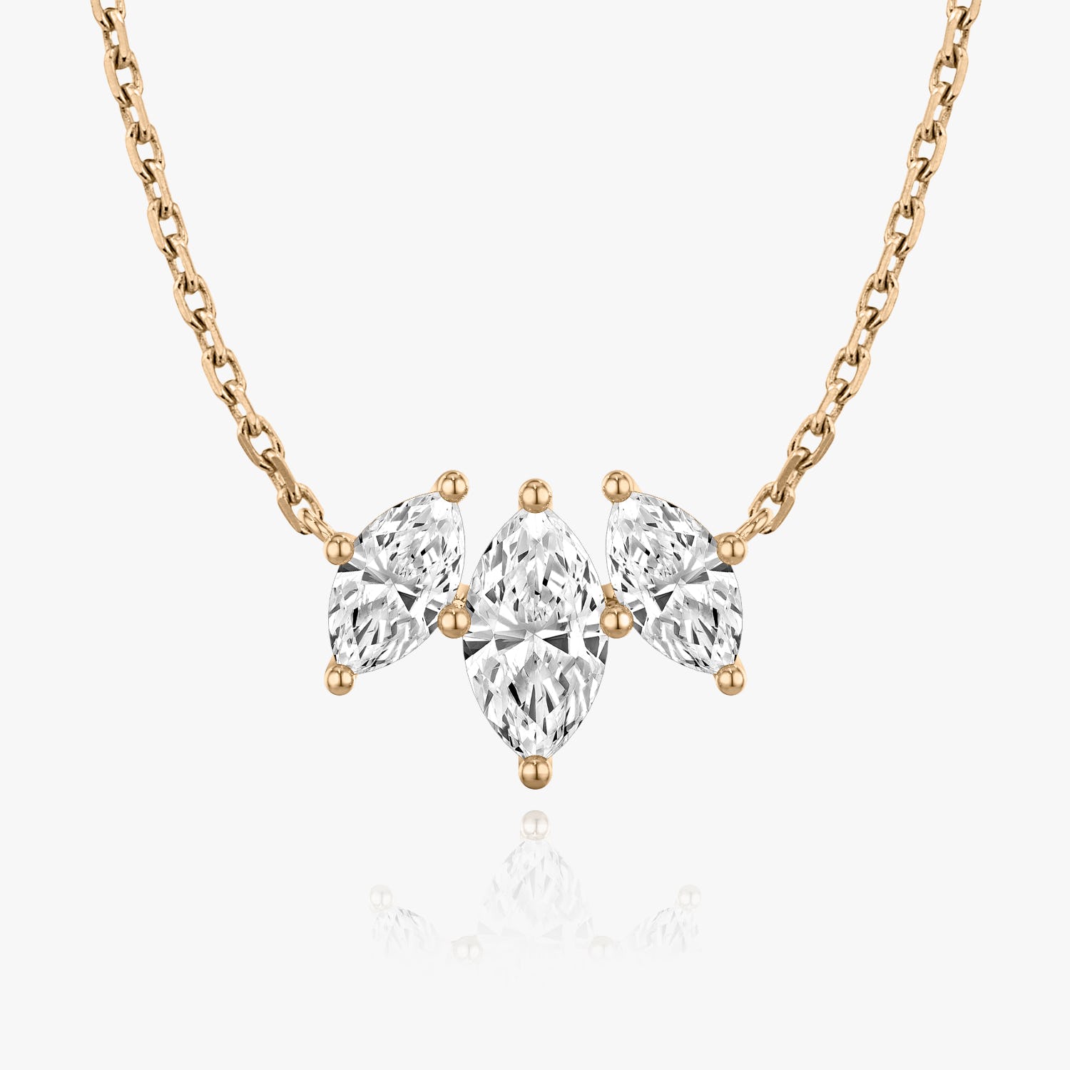 Marquise Cut  D-VVS Lab Grown Diamond Triple Stone Dainty Pendant Necklace