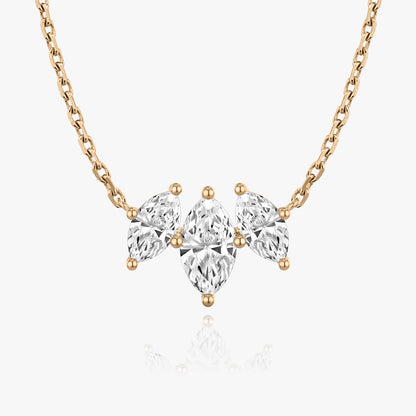 Marquise Cut  D-VVS Lab Grown Diamond Triple Stone Dainty Pendant Necklace