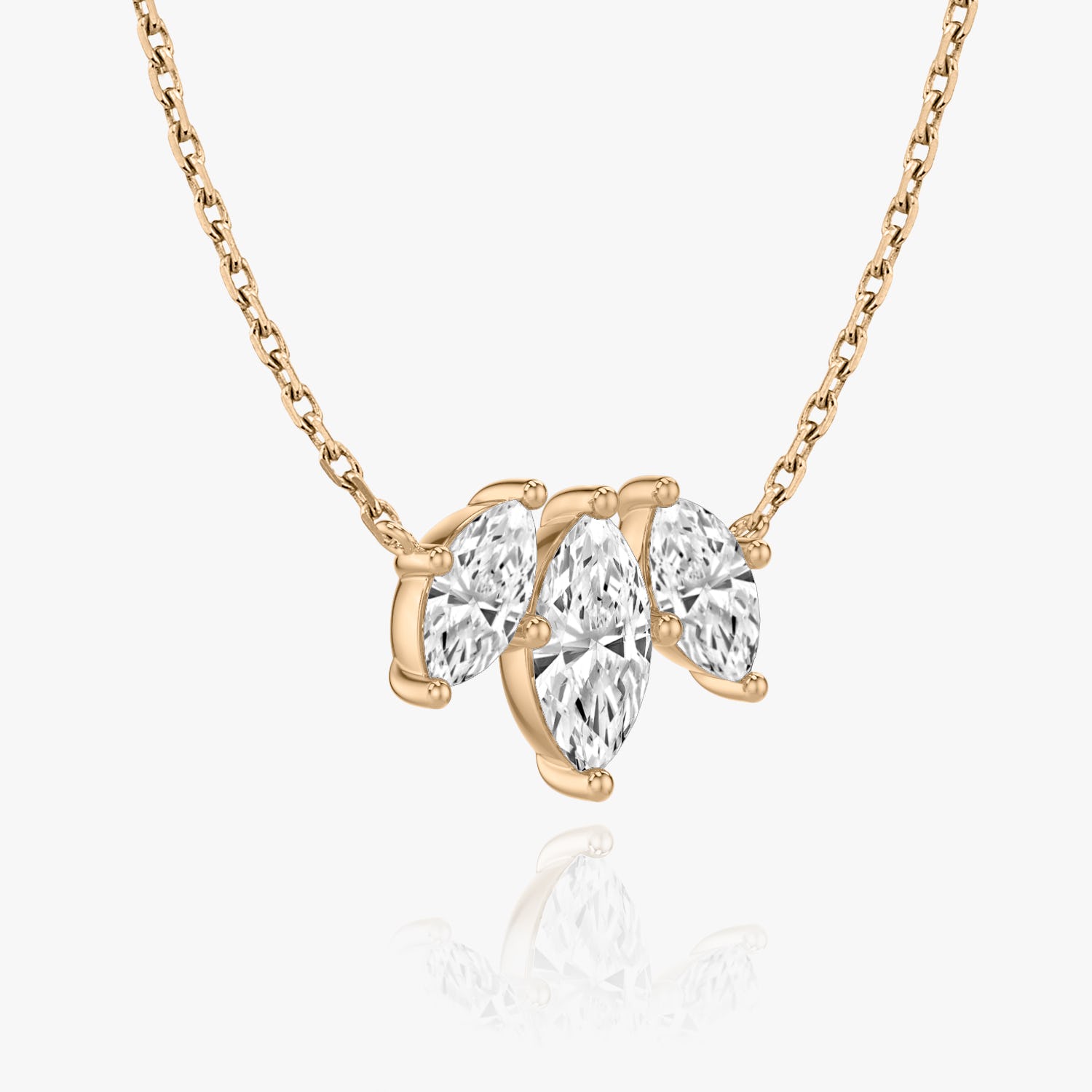 Marquise Cut  D-VVS Lab Grown Diamond Triple Stone Dainty Pendant Necklace