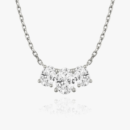 Oval Cut D-VVS Lab Grown Diamond Three Stone Necklace