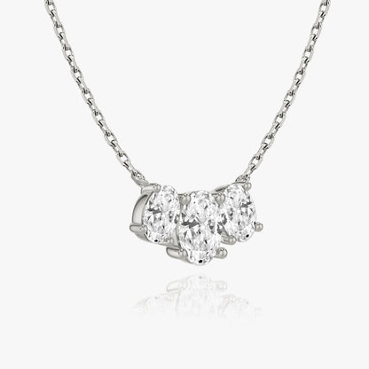 Oval Cut D-VVS Lab Grown Diamond Three Stone Necklace