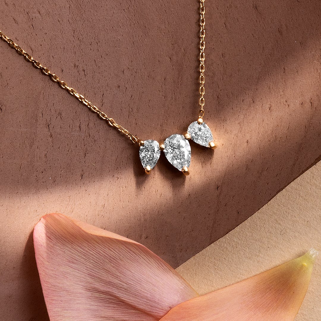 Pear Cut D-VVS Lab Grown Diamond Three Pear Cut Drop Pendant