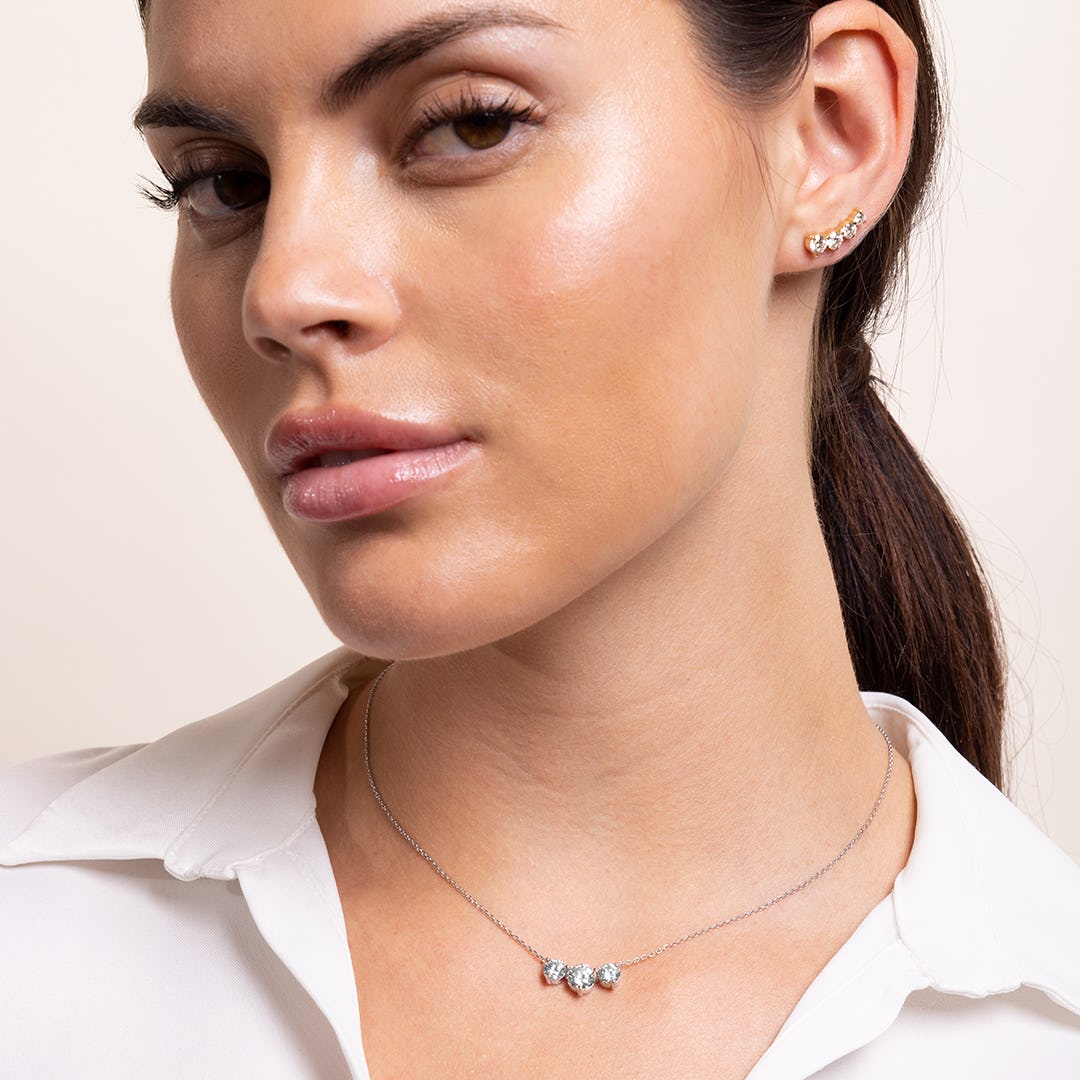 2.0CTW Round D-VVS Lab Grown Diamond Triple Dainty Stone Necklace